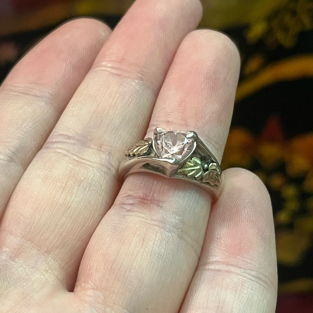 VTG Black Hills Pink Ice CZ Leaf Design 925 Sterling Silver Size 5 Ring - Picture 3 of 9